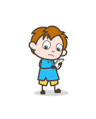 Little Boy Playing with Smartphone - Cute Cartoon Kid Vector