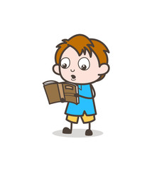 Little Boy Reading Book - Cute Cartoon Kid Vector