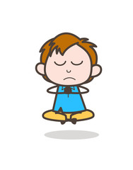 Little Boy Doing Meditation - Cute Cartoon Kid Vector