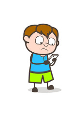 Small Kid Reading Messages - Cute Cartoon Boy Illustration