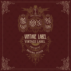 Old vintage card with griffin and floral ornament - vector