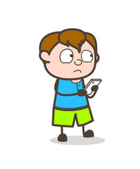 Little Kid Operating Smartphone - Cute Cartoon Boy Illustration