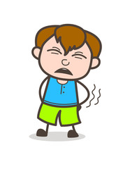 Getting Pain in Body - Cute Cartoon Boy Illustration