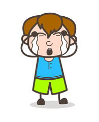 Loudly Crying Face - Cute Cartoon Boy Illustration