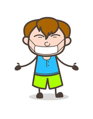 Medical Mask on Face - Cute Cartoon Boy Illustration