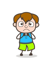 Fearful Kid Face - Cute Cartoon Boy Illustration