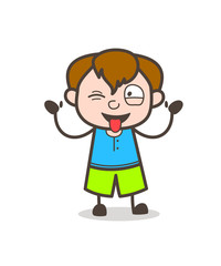 Naughty Kid Teasing and Winking Eye - Cute Cartoon Boy Illustration