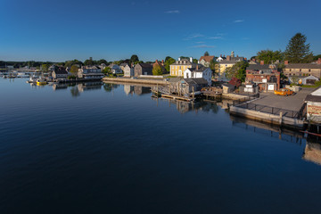 Fototapeta na wymiar Portsmouth New Hampshire Coastal Village waterfront harbor blue sky