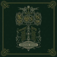 Old vintage card with griffin and floral ornament - vector