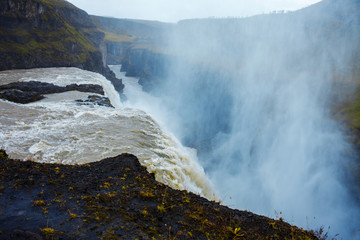 Iceland, waterfall Gullfoss tour of the Golden ring