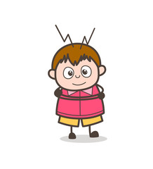 Smiling Face and Standing Pose - Cute Cartoon Fat Kid Illustration