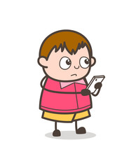 Operating Smartphone - Cute Cartoon Fat Kid Illustration