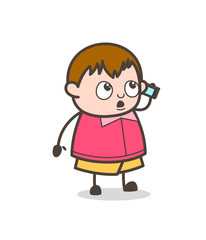 Talking on Phone - Cute Cartoon Fat Kid Illustration