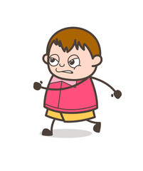 Running in Aggression - Cute Cartoon Fat Kid Illustration