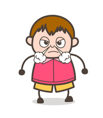 Aggressive Face with Steam from Nose - Cute Cartoon Fat Kid Illustration