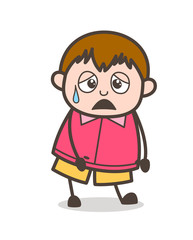 Pensive Crying Face - Cute Cartoon Fat Kid Illustration