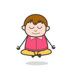 Doing Yoga - Cute Cartoon Fat Kid Illustration