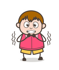 Shivering in Fear - Cute Cartoon Fat Kid Illustration