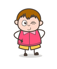 Smiling and Winking Eye Face - Cute Cartoon Fat Kid Illustration