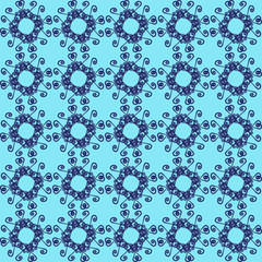 Ornamental seamless pattern. Background in Blue colors.  Endless template for wallpaper, textile, wrapping, print, interior, floor, fabric. Abstract texture. Traditional ethnic ornament for  design.