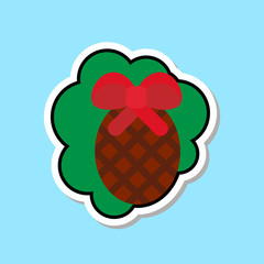 Christmas Tree Cone Icon Isolated Over Blue Background Sticker With Holiday Decoration Concept Vector Illustration
