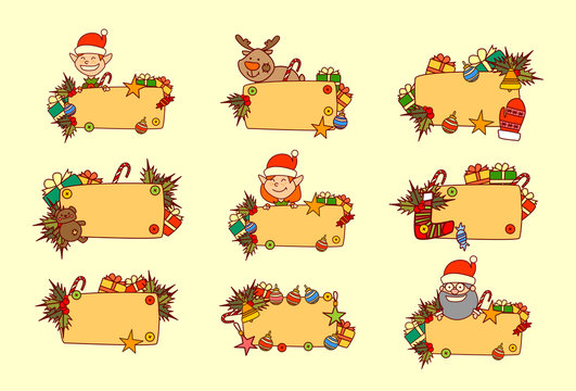 Set Of Hand Drawn Christmas Banners Empty For Text Winter Holiday Decorations Collection Vec
