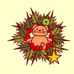 Christmas Wreath Icon Garland Hand Drawn Holiday Decoration Concept Vector Illustration