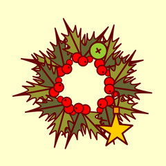 Christmas Wreath Icon Garland Hand Drawn Holiday Decoration Concept Vector Illustration