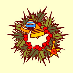 Christmas Wreath Icon Garland Hand Drawn Holiday Decoration Concept Vector Illustration