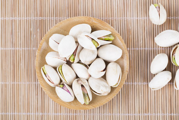Pistachio nuts closeup.