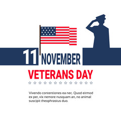 11 November Veteran Day Banner Design On White Background With Us Military Forces Soldier And Copy Space Vector Illustration