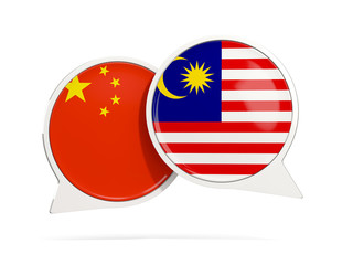 Chat bubbles of China and Malaysia isolated on white