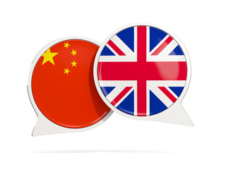 Chat bubbles of China and UK isolated on white