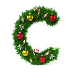 Fototapeta na wymiar Christmas font isolated on white, letter C 3d rendering