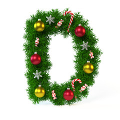 Fototapeta na wymiar Christmas font isolated on white, letter D 3d rendering