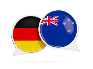 Chat bubbles of Germany and New Zealand isolated on white