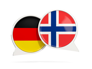 Chat bubbles of Germany and Norway isolated on white