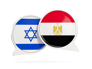 Chat bubbles of Israel and Egypt isolated on white
