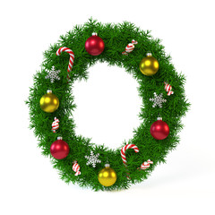 Christmas font isolated on white, letter O 3d rendering