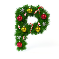 Christmas font isolated on white, letter P 3d rendering