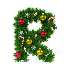 Christmas font isolated on white, letter R 3d rendering