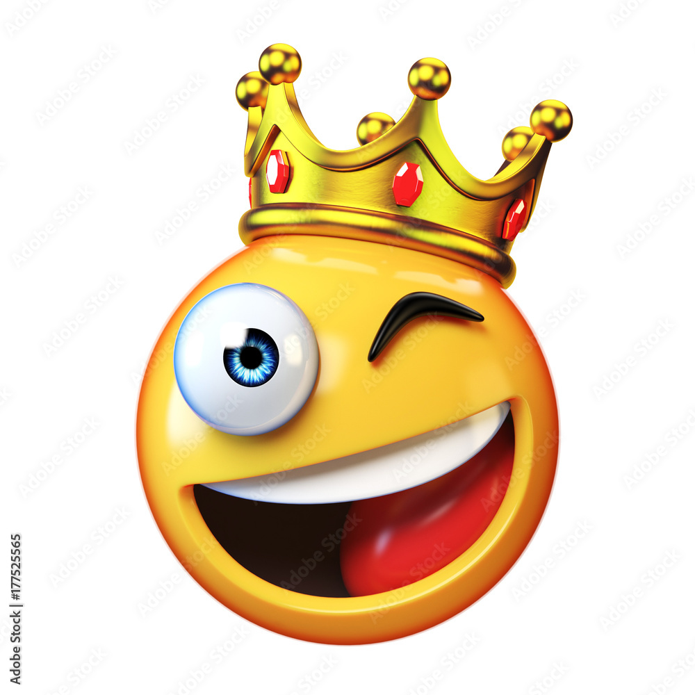 Canvas Prints king emoji isolated on white background, emoticon wearing crown 3d rendering