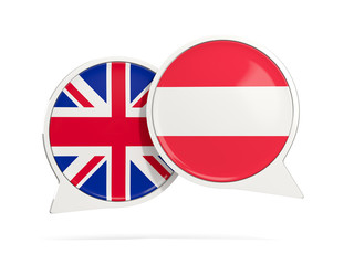 Chat bubbles of UK and Austria isolated on white