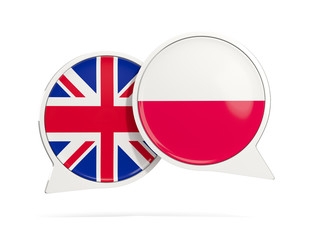 Chat bubbles of UK and Poland isolated on white