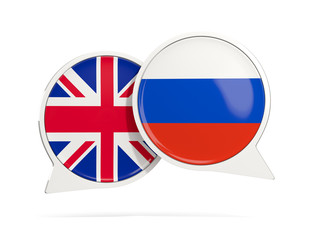 Chat bubbles of UK and Russia isolated on white