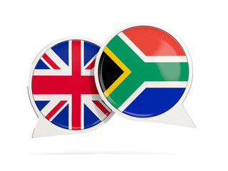 Chat bubbles of UK and South Africa isolated on white