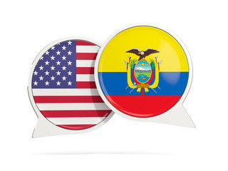 Chat bubbles of USA and Ecuador isolated on white