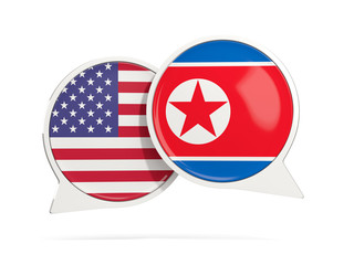 Chat bubbles of USA and North Korea isolated on white