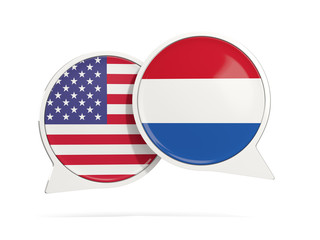 Chat bubbles of USA and Netherlands isolated on white
