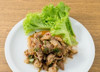 Spicy Grilled Beef Salad on White Dish